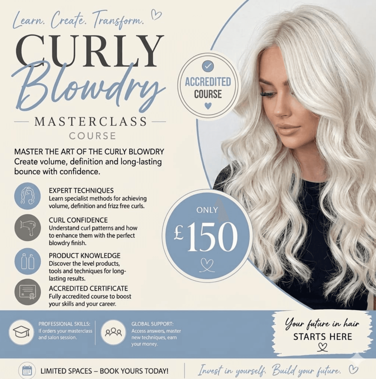 Sarah Louise Hairdressing Curly Blowdry Masterclass course artwork.